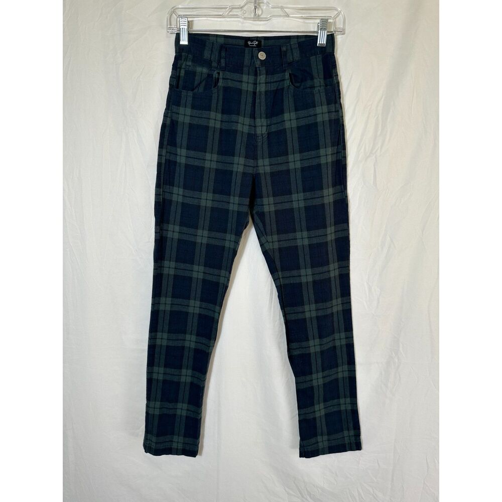John Galt by Brandy Melville Women's Blue Green Plaid Kim Pants, Size XS